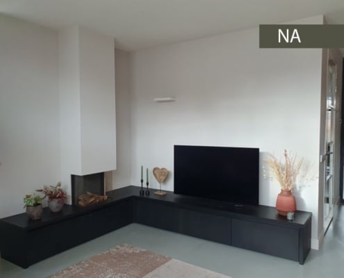 Tvmeubel en gashaard samen verwerkt in één maatwerk meubelstuk.